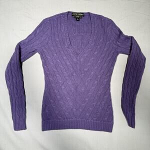 Ralph Lauren Black Label Cable Knit Cashmere Sweater Womens Small Purple V Neck